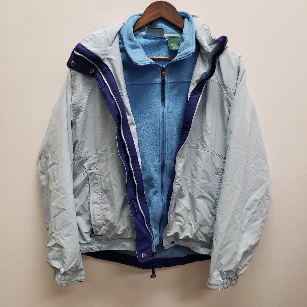 Ll Bean Womens Trail Model Waterproof 3 In 1 Jacket Size XL Blue Hooded Pockets - Picture 1 of 16